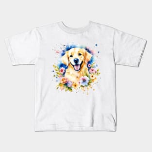 Golden Retriever - Cute Smile Dog Watercolor Kids T-Shirt